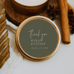 Modern Chic Olive Green Thank You Stickers<br><div class="desc">These modern chic olive green thank you stickers are perfect for a simple wedding reception. The woodsy boho design features rustic unique and stylish bohemian typography in a minimal woodland forest green colour. Personalize the sticker labels with your names, and the date. These stickers can be used for a wedding...</div>
