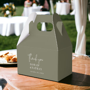 Modern Chic Olive Green Thank You Wedding Favor Box