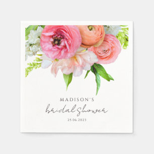 Modern Chic Orange Pink Floral Bridal Shower Napkin