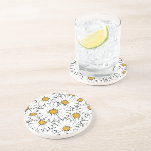 Modern Chic Ornate Daisy Floral Pattern Watercolor Coaster