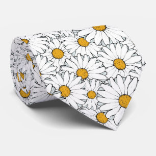 Modern Chic Ornate Daisy Floral Pattern Watercolor Tie