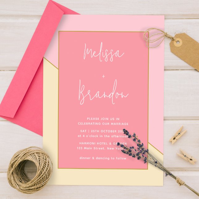 Modern Chic Pastel Pink Cream Gold Script Wedding Invitation (Creator Uploaded)