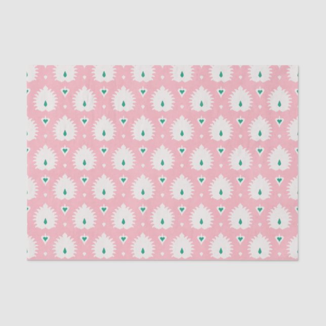 Modern chic pastel pink green ikat pattern tissue paper (Front)