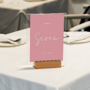 Modern Chic Pastel Pink Handwritten Script Wedding Table Number