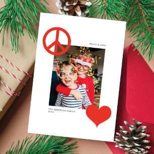 Modern Chic Peace & Love Customizable Colour Photo Holiday Card