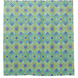 Modern Chic Peacock Feather Ikat Pattern Shower