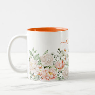 Modern chic personalized watercolor floral girly Two-Tone coffee mug