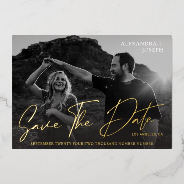 Modern Chic Photo BW Long Date Save the Date  (Front)