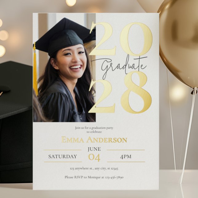 Modern Chic Photo Graduation (Modern Chic Photo Graduation Foil Invitation)