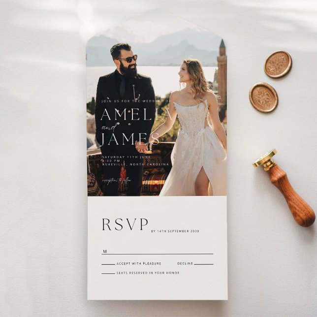 Modern Chic Photo RSVP Wedding All In One Invitation (Creator Uploaded)