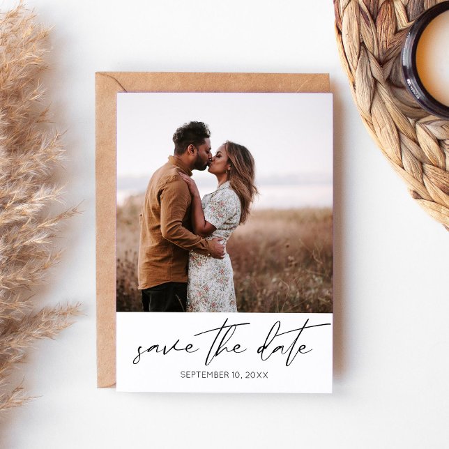 Modern Chic Photo Vertical Save the Date White Inv Invitation (Creator Uploaded)
