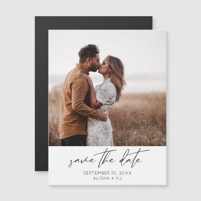  Modern Chic Photo Vertical W Save the Date Magnet (Front/Back)