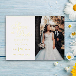 Modern Chic Picture Wedding Save The Date Foil Invitation Postcard