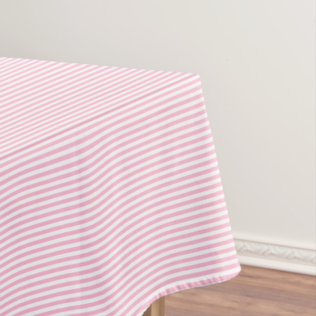 Modern Chic Pink and White Stripes Pattern Trendy Tablecloth (In Situ)