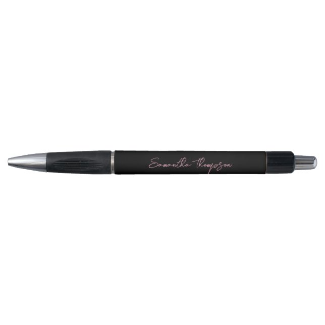 Modern Chic Pink Black Minimalist Script  Pen (Front)
