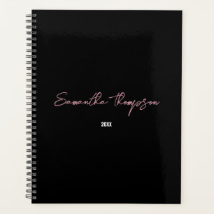Modern Chic Pink Black Minimalist Script  Planner