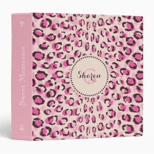 Modern chic pink cheetah print pattern monogram binder