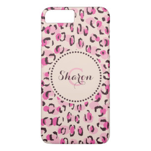 Modern chic pink cheetah print pattern monogram Case-Mate iPhone case