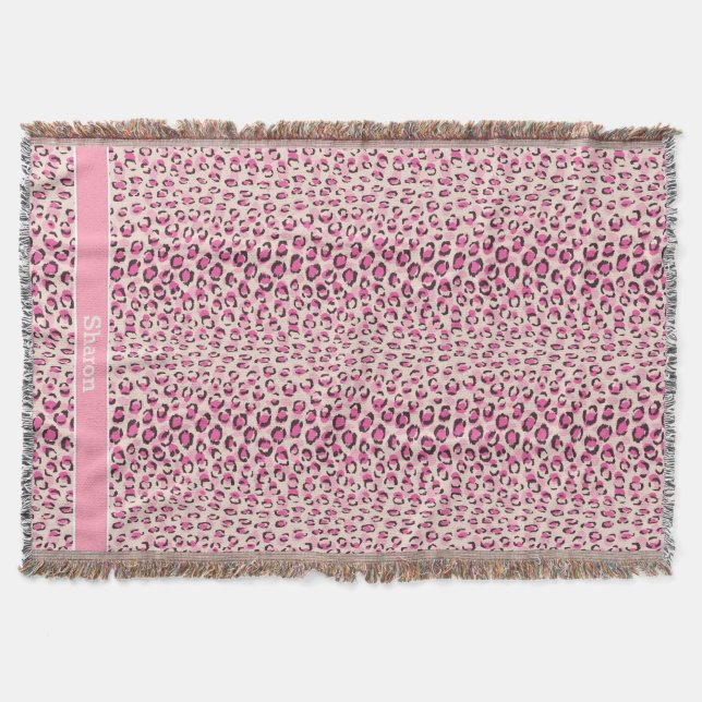 Modern chic pink cheetah print pattern monogram throw blanket (Front)
