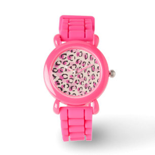 Modern chic pink cheetah print pattern monogram watch
