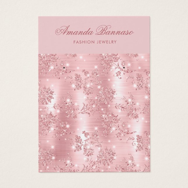 Modern Chic Pink Glitter Earrings Display Card  (Front)