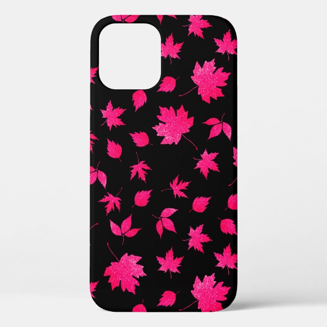 Modern Chic Pink Glitter Maple Leaves Pattern | Case-Mate iPhone Case (Back)