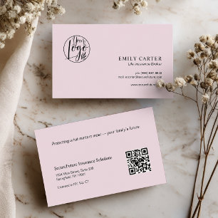 Modern Chic Pink Life Insurance Broker QR Code Business Card