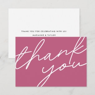 Modern Chic Pink Lily Calligraphy Script Wedding Thank You Card