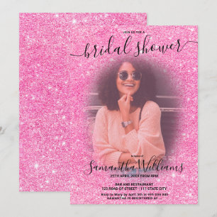 Modern chic pink pink glitter photo bridal shower invitation