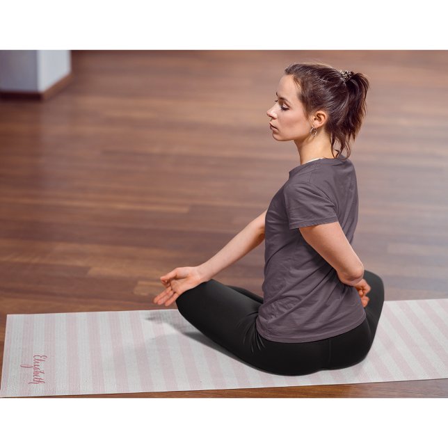Modern Chic Pink Stripes Elegant Monogram Exercise Yoga Mat (Modern Chic Pink Stripes Elegant Monogram Exercise Yoga Mat)