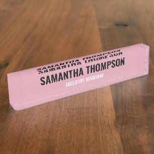 Modern Chic Pink, White & Black Nameplate