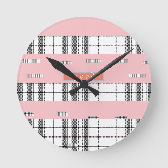   Modern Chic Plaid Black and Pink  Wall Clock (Front)