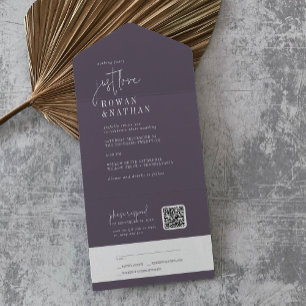 Modern Chic Plum Purple Just Love QR Code Wedding All In One Invitation