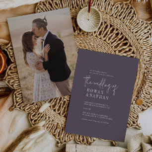 Modern Chic Plum Purple Photo Back Wedding Invitation