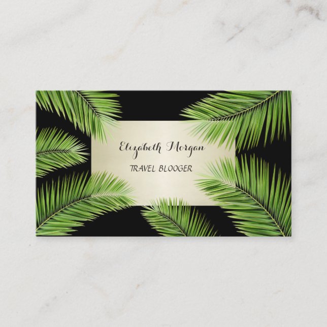 Modern Chic Professional ,Black,Palm Leaves Business Card (Front)
