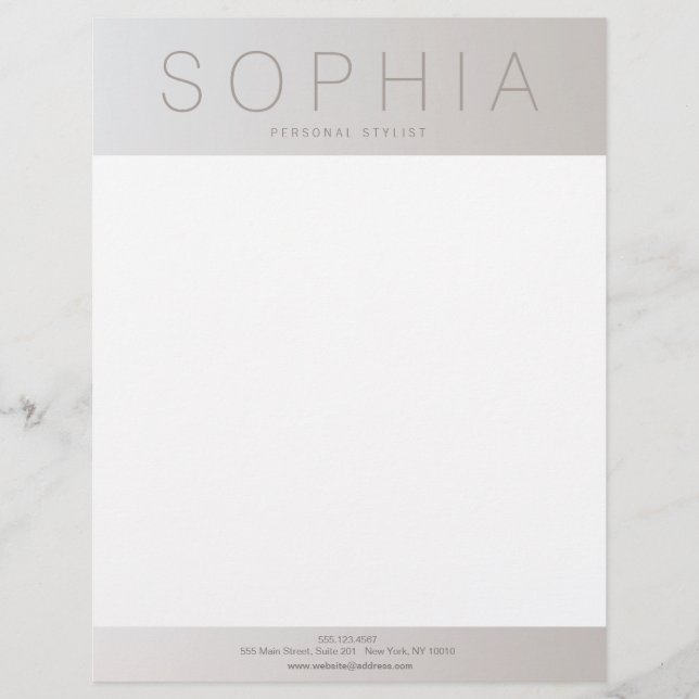 Modern Chic  Professional Luminous Silver Letterhead (Front)