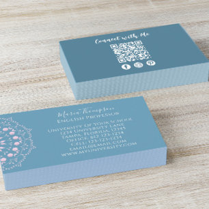 Modern Chic Professional QR Code Social Media Blue Business Card