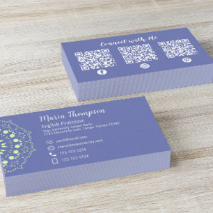 Modern Chic Professional QR Code Social Media Blue Business Card