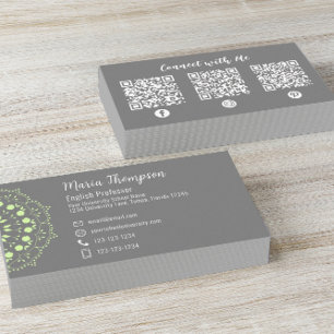 Modern Chic Professional QR Code Social Media Grey Business Card