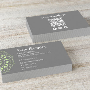 Modern Chic Professional QR Code Social Media Grey Business Card
