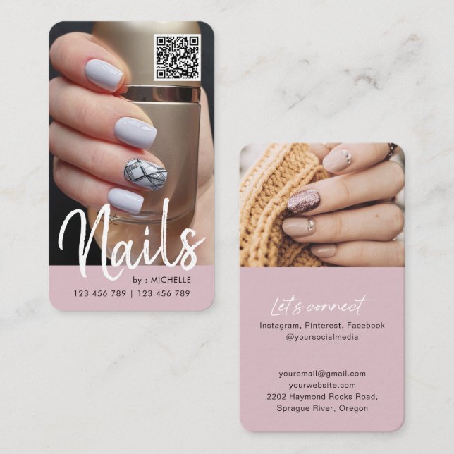 Modern chic QR code photo business card for nails (Front/Back)