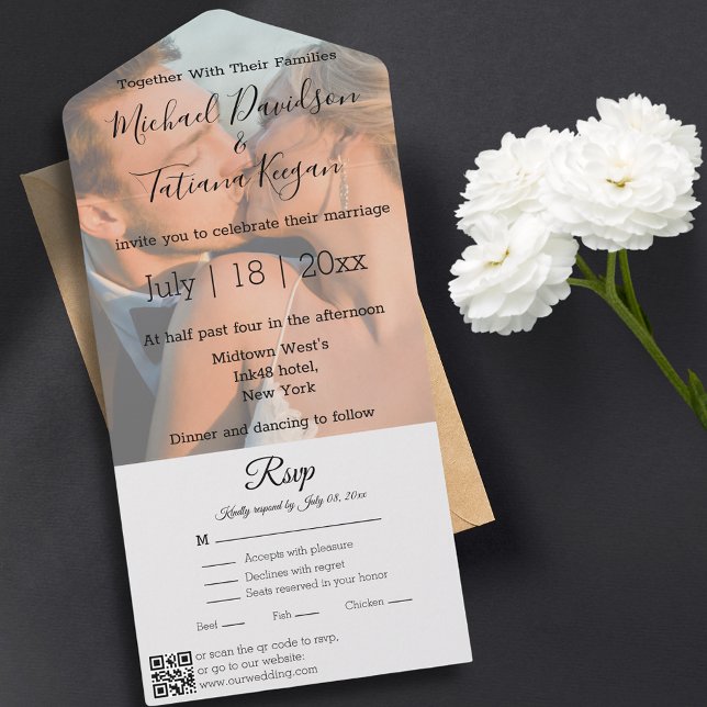 modern chic qr code rsvp photo wedding all in one  all in one invitation (Creator Uploaded)