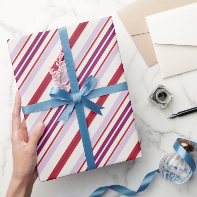 Modern chic red and purple stripes fabric wrapping paper (Gifting)