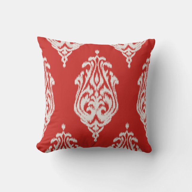 Modern chic red damask ikat pillow (Front)