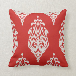 Modern chic red damask ikat pillow