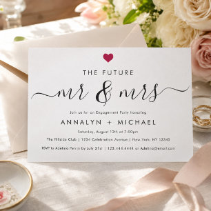 Modern Chic Red Heart Future Mr and Mrs Engagement Invitation