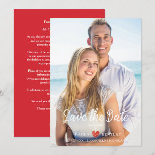Modern Chic Red Heart Photo Couple Wedding