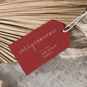 Modern Chic Red Merry Christmas Family Holiday Gift Tags