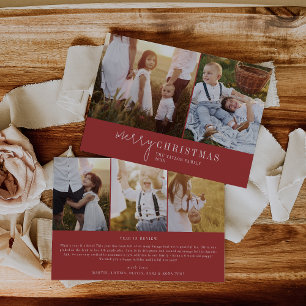 Modern Chic   Red Photo Collage Christmas News Holiday Card