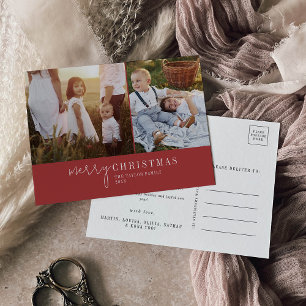 Modern Chic   Red Photo Collage Christmas News Holiday Postcard
